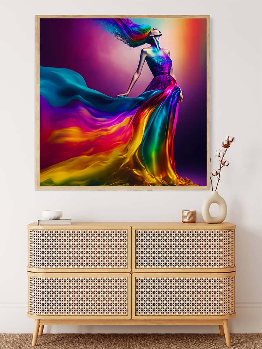 AB Diamond Painting - Frau mit Regenbogenkleid im Licht - gedruckt in Ultra-HD - AB Diamond, Menschen, Neu eingetroffen, Quadratisch