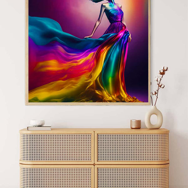 AB Diamond Painting - Frau mit Regenbogenkleid im Licht - gedruckt in Ultra-HD - AB Diamond, Menschen, Neu eingetroffen, Quadratisch