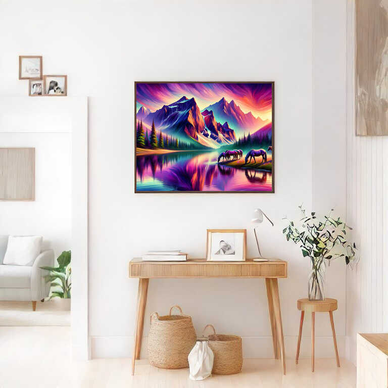 Paint by Numbers - Horses at mountain lake