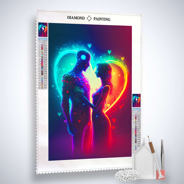 Diamond Painting kit of lovers with heart, includes professional canvas, enhanced acrylic diamonds, fine tweezers, and application pen. Paint by Numbers.
