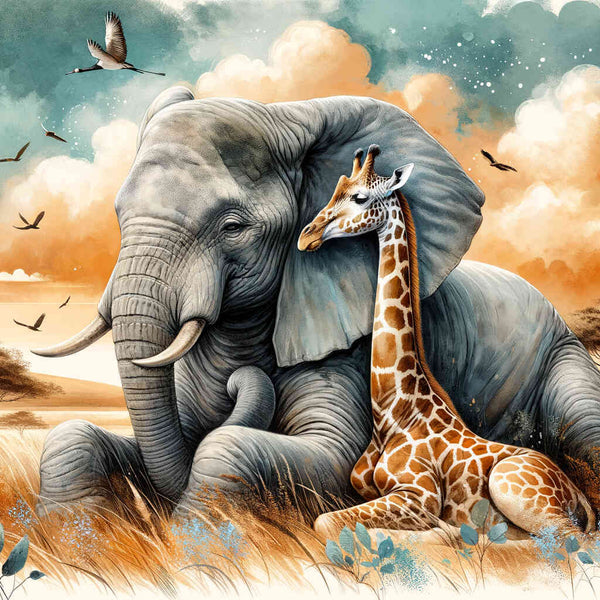 Elephant & giraffe, friends - Paint by Numbers