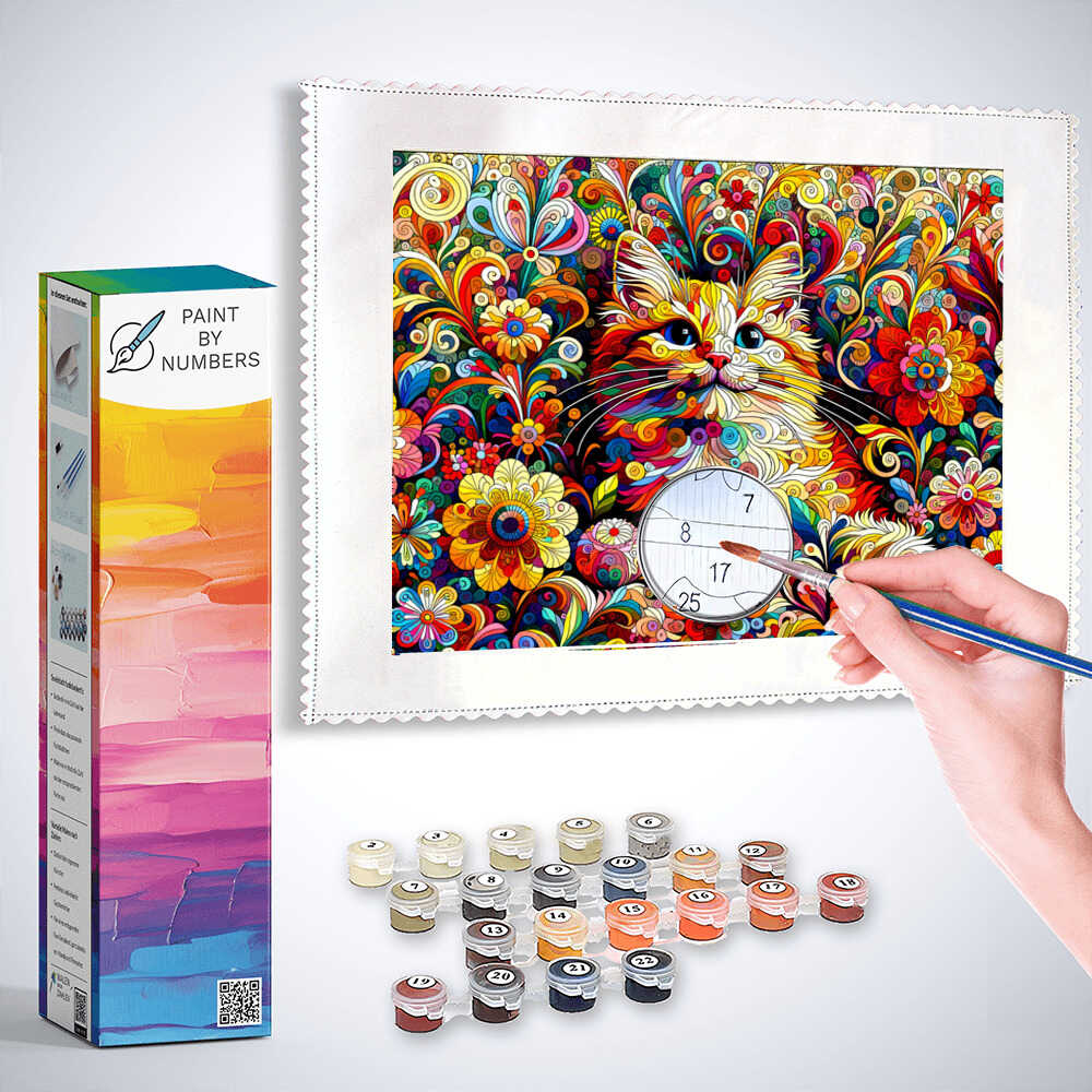 Cat, flowers - Paint by Numbers