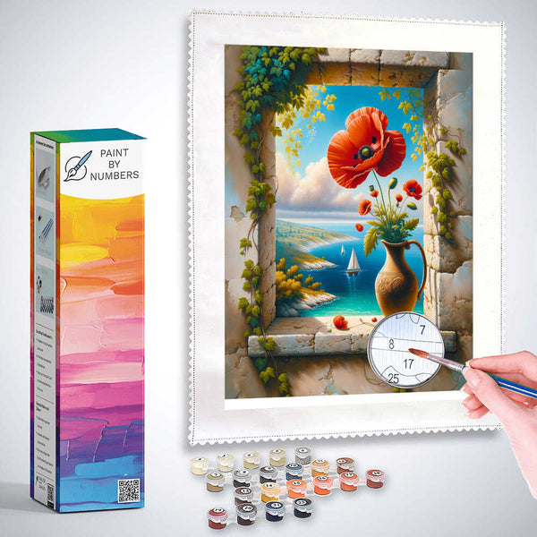 Paint by Numbers - Poppy Flower on Windowsill