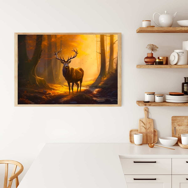 Malen nach Zahlen - Hirsch im goldenen Wald - hochwertige Leinwand - 170523, Hirsch, Horizontal, Neu eingetroffen, Tiere, Wald