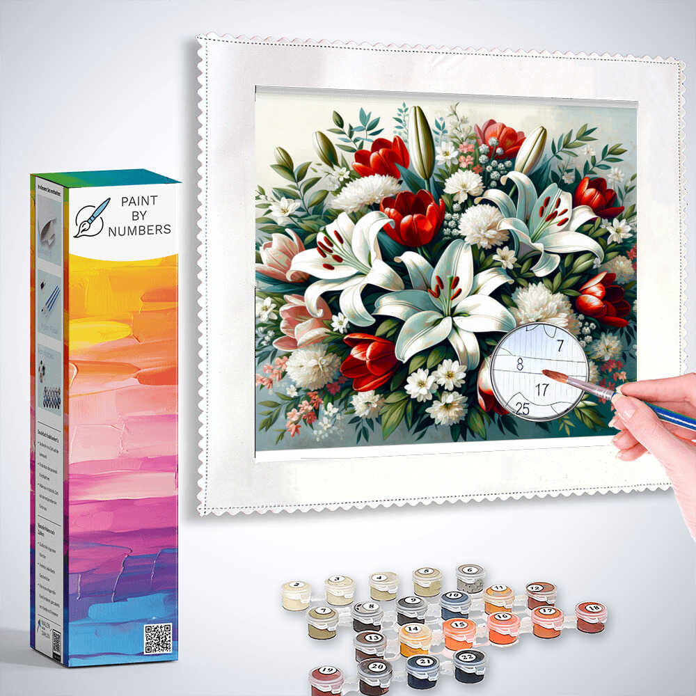 Paint by Numbers - Red and white bouquet of flowers