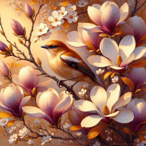 Flowers with bird - Paint by Numbers
