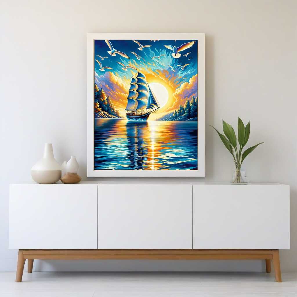 Sailboat, seagulls - Paint by Numbers