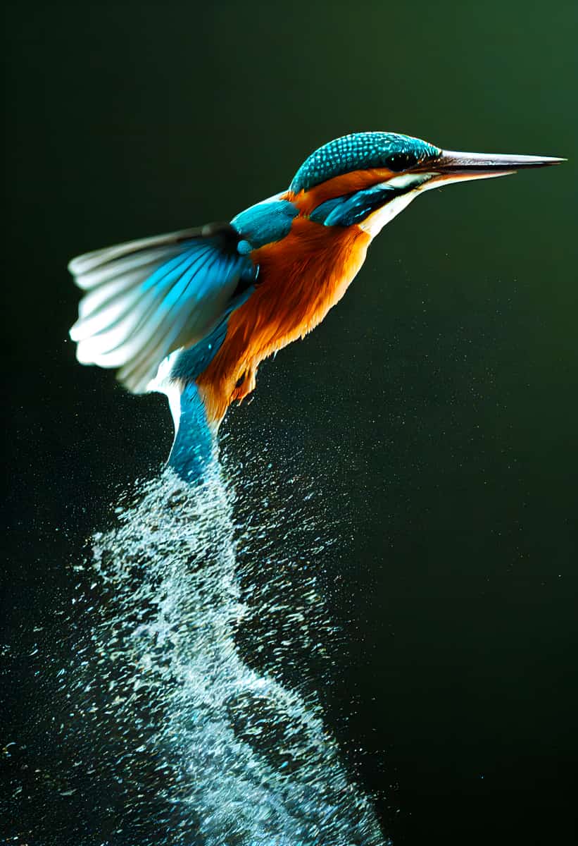 Kingfisher diving out of water, vibrant blue and orange feathers, Diamond Painting Kit, Art that Sparkles, Paint by Numbers