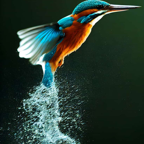 Kingfisher diving out of water, vibrant blue and orange feathers, Diamond Painting Kit, Art that Sparkles, Paint by Numbers