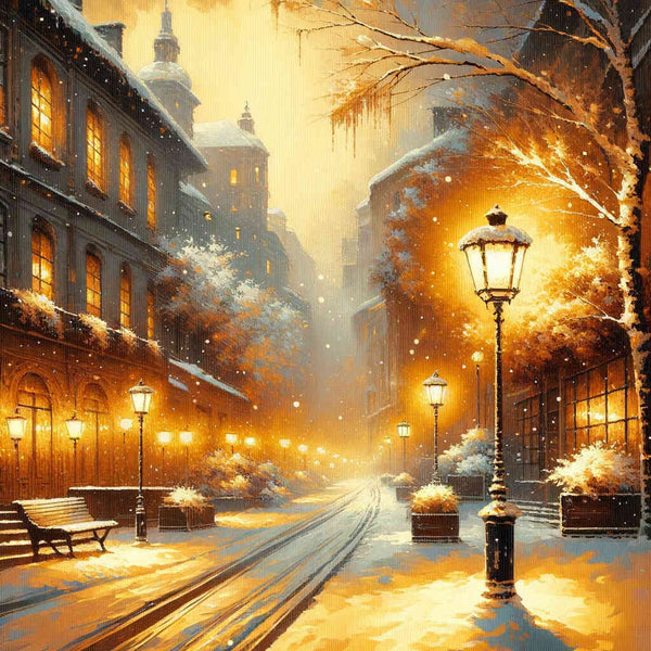 Snowy city lantern - Paint by Numbers