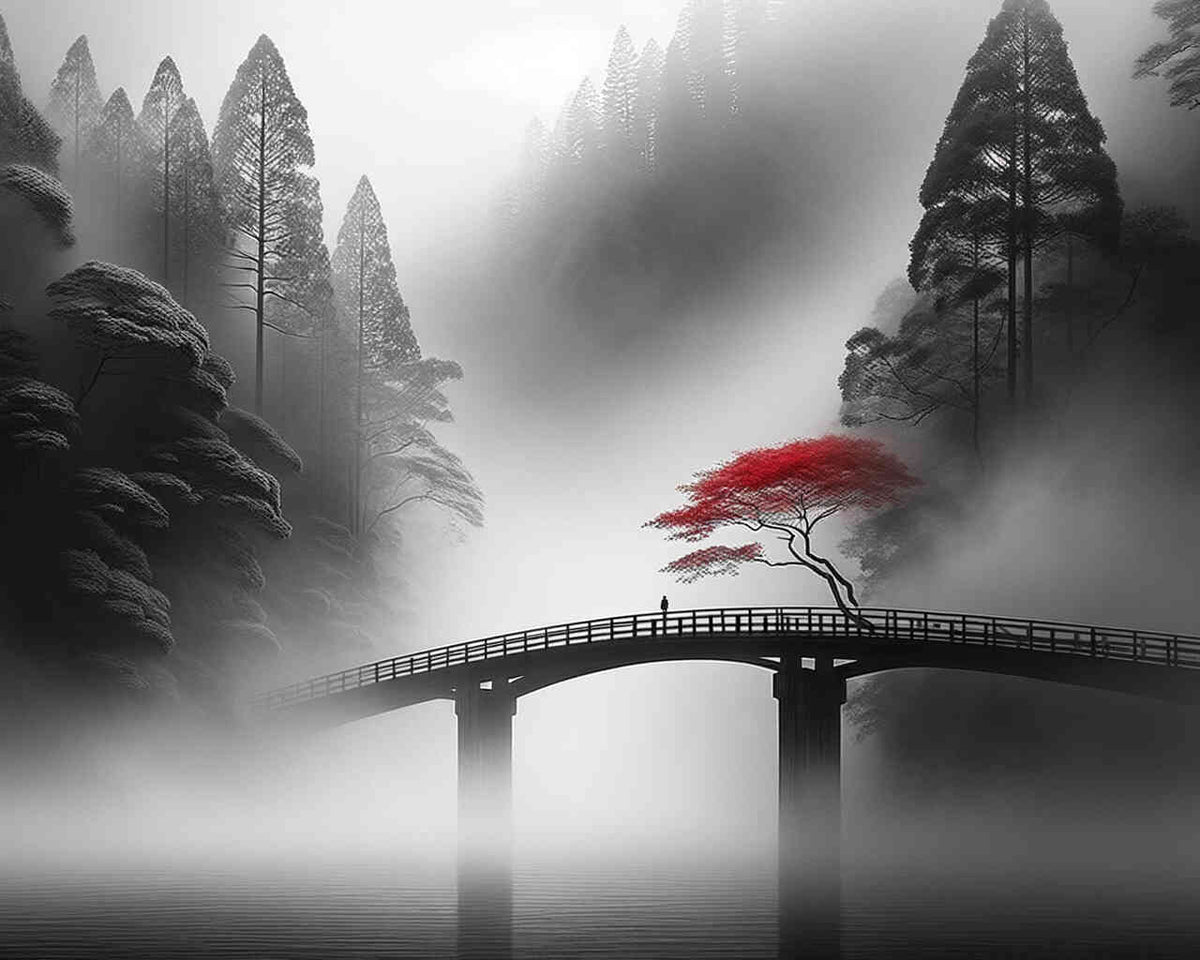 Paint by Numbers - Bridge in black and white