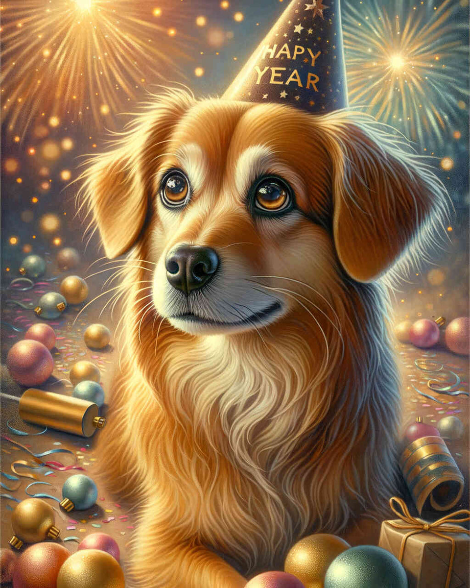 Paint by Numbers - Cute dog, New Year's Eve