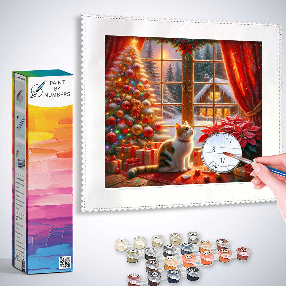 Paint by Numbers - Christmas, cat in front of window