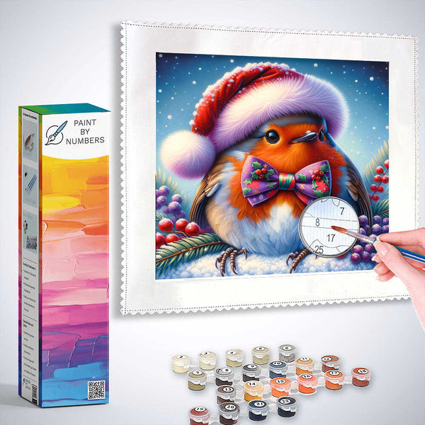Paint by Numbers - Robin with Christmas hat