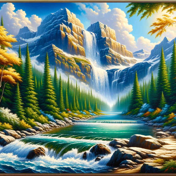 Paint by Numbers - Mountains and waterfall in the forest