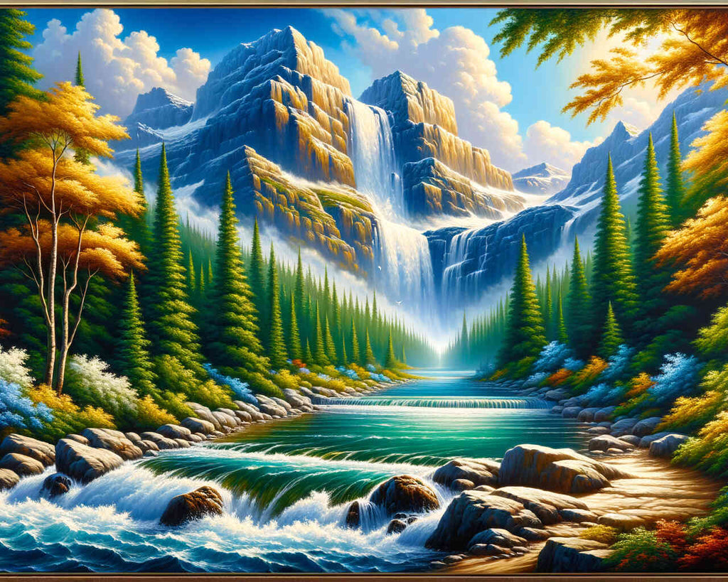 Paint by Numbers - Mountains and waterfall in the forest