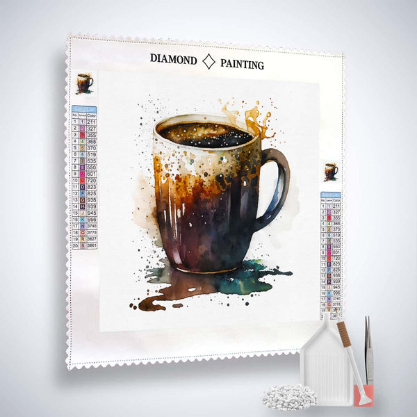 Diamond Painting Kit - Coffee Cup Design on Canvas with Acrylic Diamonds, Tweezers, and Pen for Paint by Numbers
