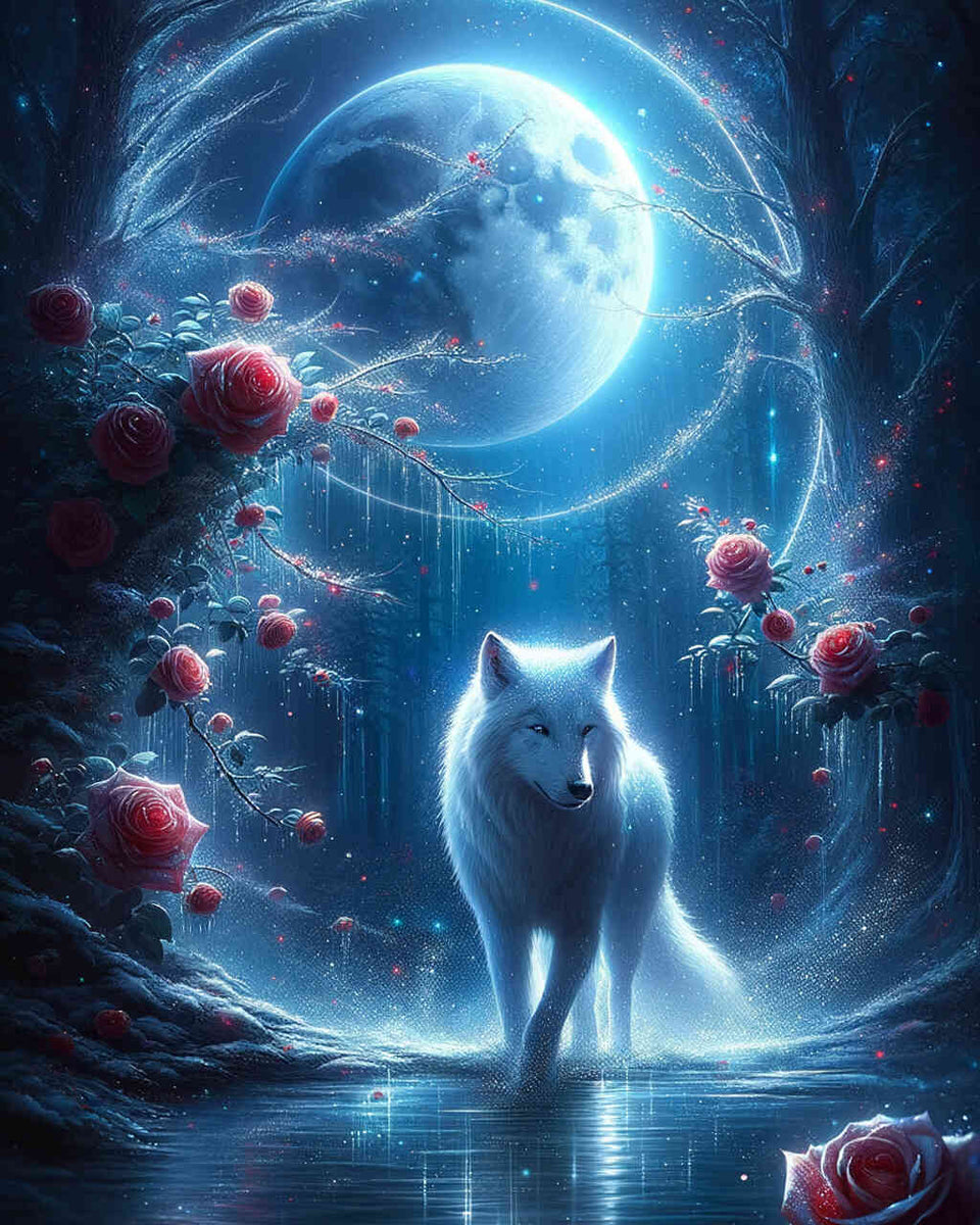 Paint by Numbers - Wolf in the Night Forest