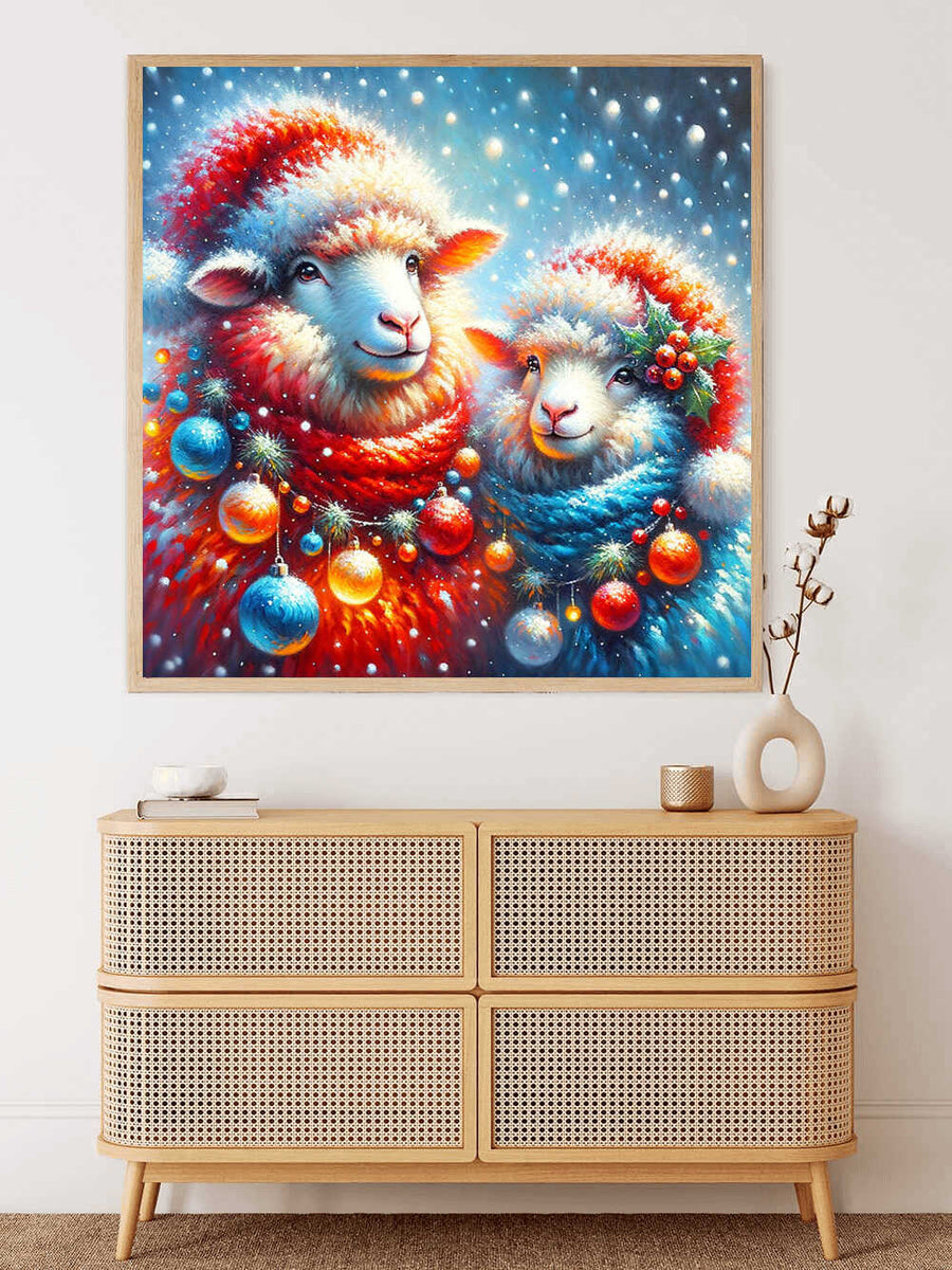 Paint by Numbers - Red and blue Christmas sheep