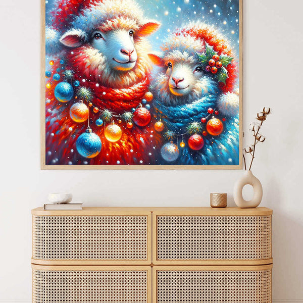 Paint by Numbers - Red and blue Christmas sheep
