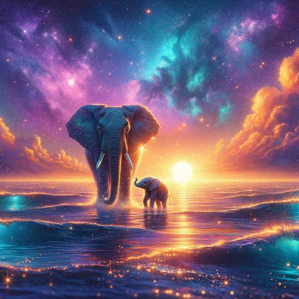 Paint by Numbers - Elephant in the sea, mother with child