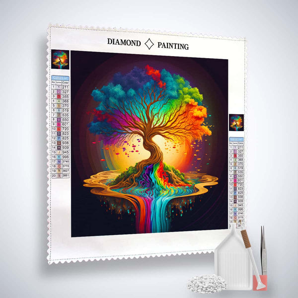 AB Diamond Painting - Color Flow Tree Kit with Professional Canvas, Enhanced Acrylic Diamonds, Tweezers, and Application Pen - Paint by Numbers