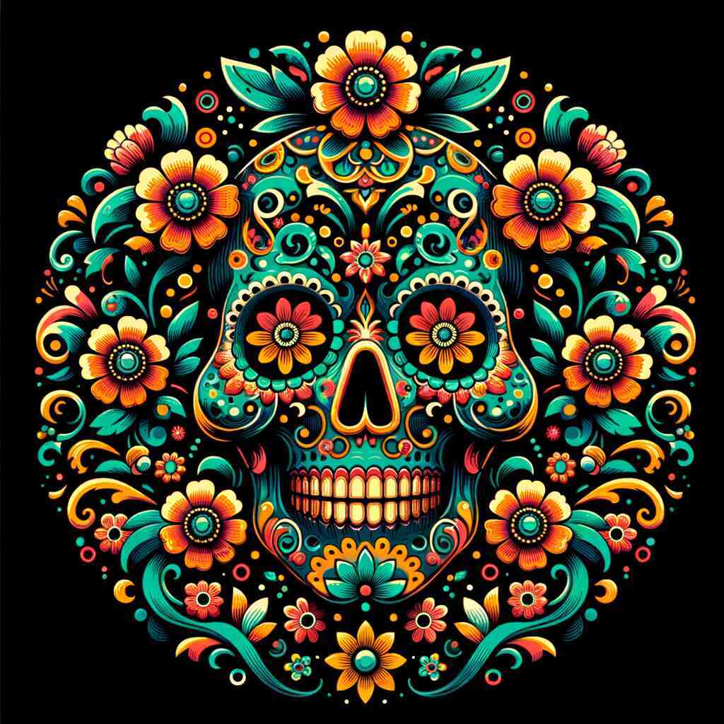 Paint by Numbers - Los Muertos, flowers and skull