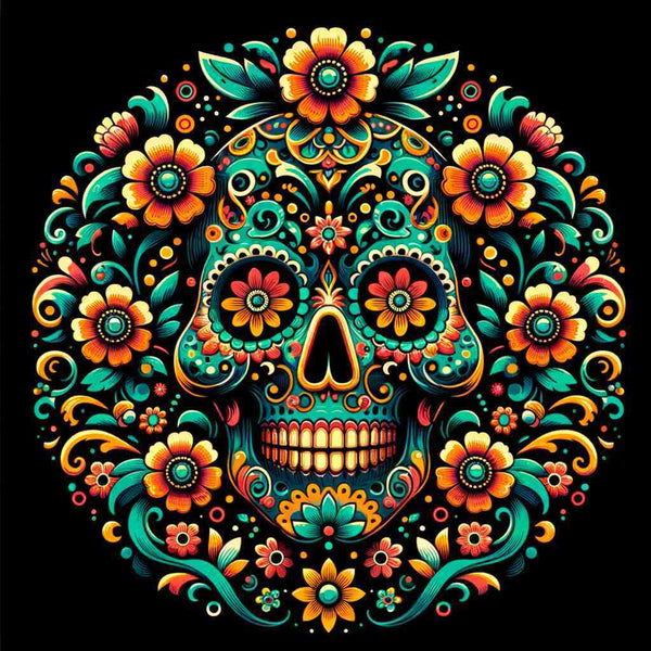 Paint by Numbers - Los Muertos, flowers and skull