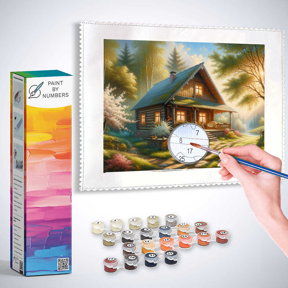 Cottage with trees - Paint by Numbers