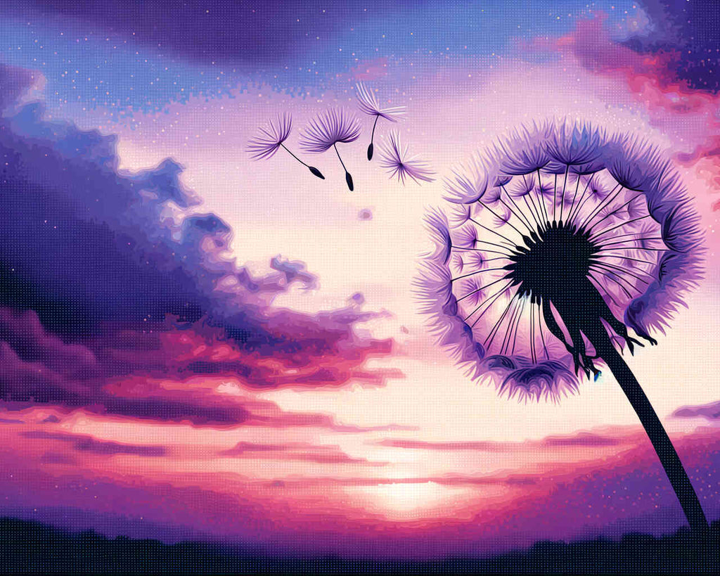 Paint by Numbers - Waving Dandelion Purple Evening Sky