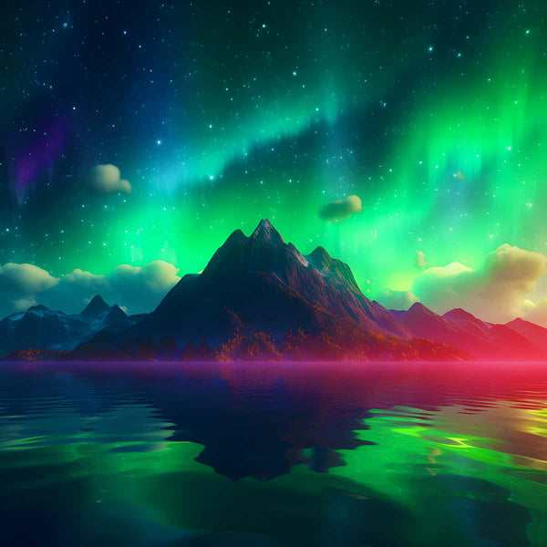 Northern Lights Green landscape diamond painting kit with mountain and lake, Paint by Numbers diy art, AB Diamond Painting