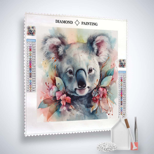 Diamond Painting - Cuddly Koala, Paint by Numbers kit with canvas, acrylic diamonds, tweezers, and application pen