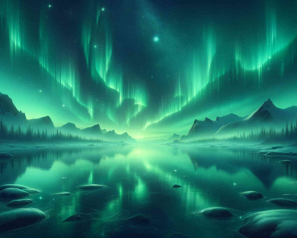 Paint by Numbers - Northern lights in green, seascape