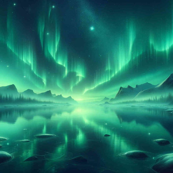 Paint by Numbers - Northern lights in green, seascape