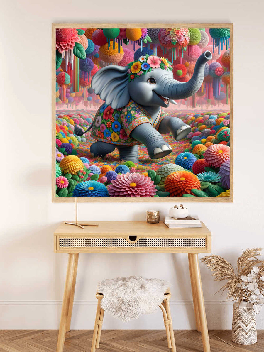 Paint by Numbers - Elephant with flowers, cartoon