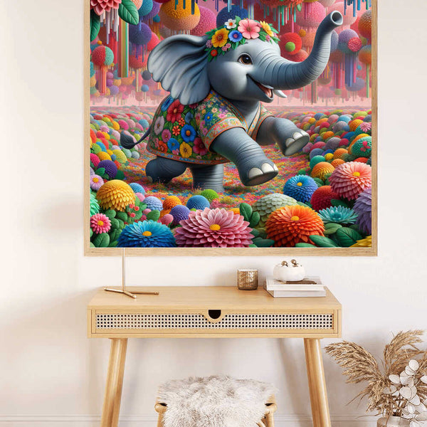 Paint by Numbers - Elephant with flowers, cartoon