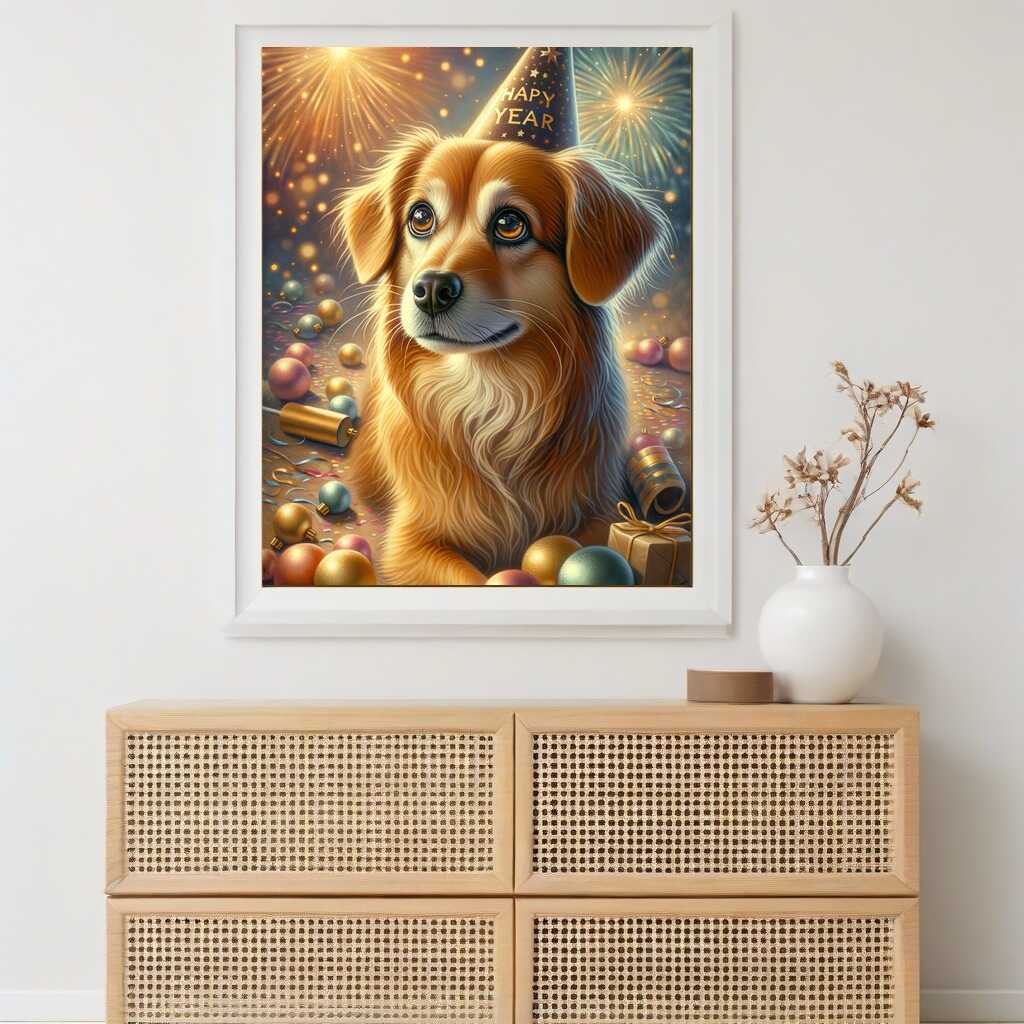 Paint by Numbers - Cute dog, New Year's Eve