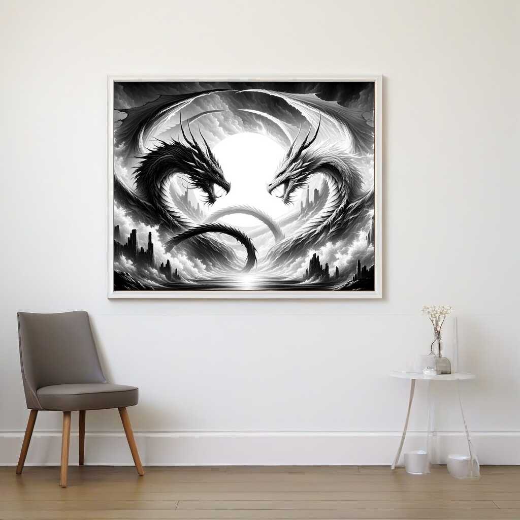 Paint by Numbers - Black and white, dragon
