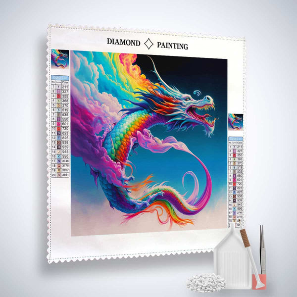 Diamond Painting Kit - Dragon Breath with acrylic diamonds, tweezers, and application pen. Paint by Numbers art that sparkles.