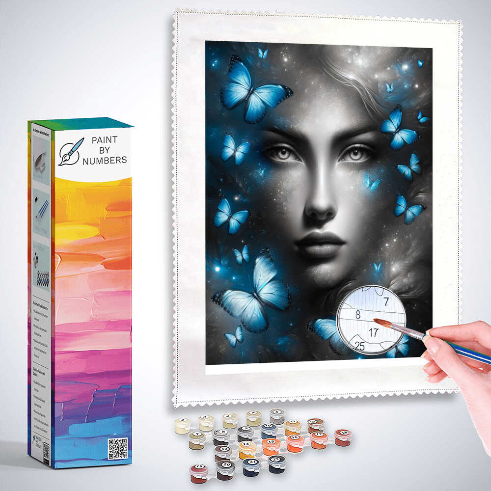 Paint by Numbers - Woman, blue butterflies