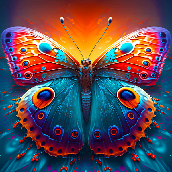 Vibrant butterfly eye design, diamond painting kit - Paint by Numbers art with sparkling acrylic diamonds and professional tools.