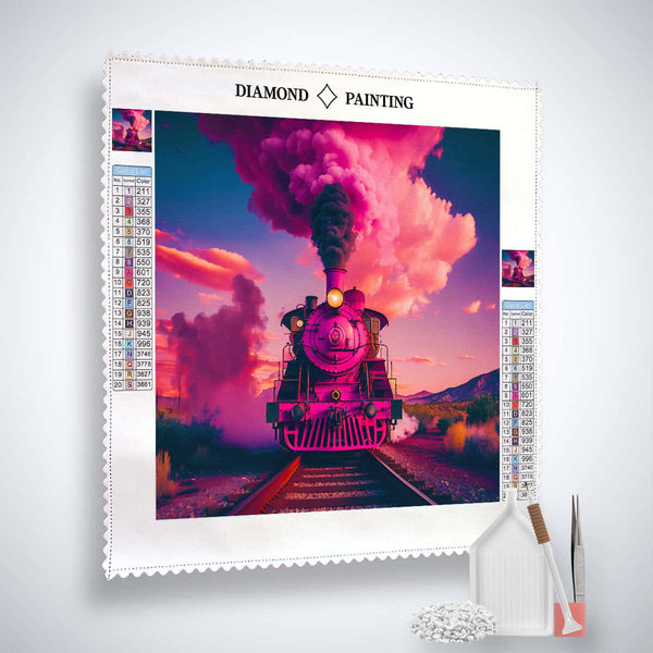 Diamond Painting Kit Pink Train Frontal with Paint by Numbers Accessories and Canvas