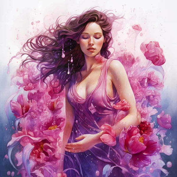 Diamond painting - Rose Woman featuring a serene woman surrounded by vibrant pink roses, part of a Paint by Numbers kit