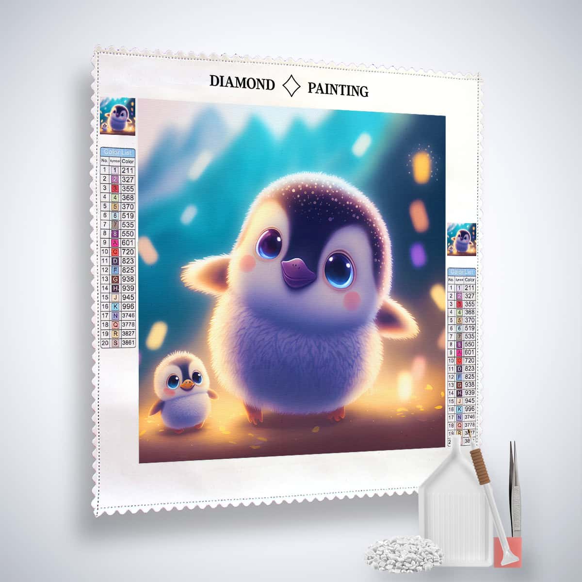 Paint by Numbers Diamond Painting - Peaceful Penguin with Child Kit, Including Canvas, Acrylic Diamonds, Tweezers, and Application Pen