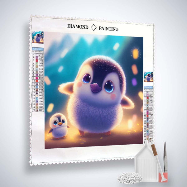 Paint by Numbers Diamond Painting - Peaceful Penguin with Child Kit, Including Canvas, Acrylic Diamonds, Tweezers, and Application Pen