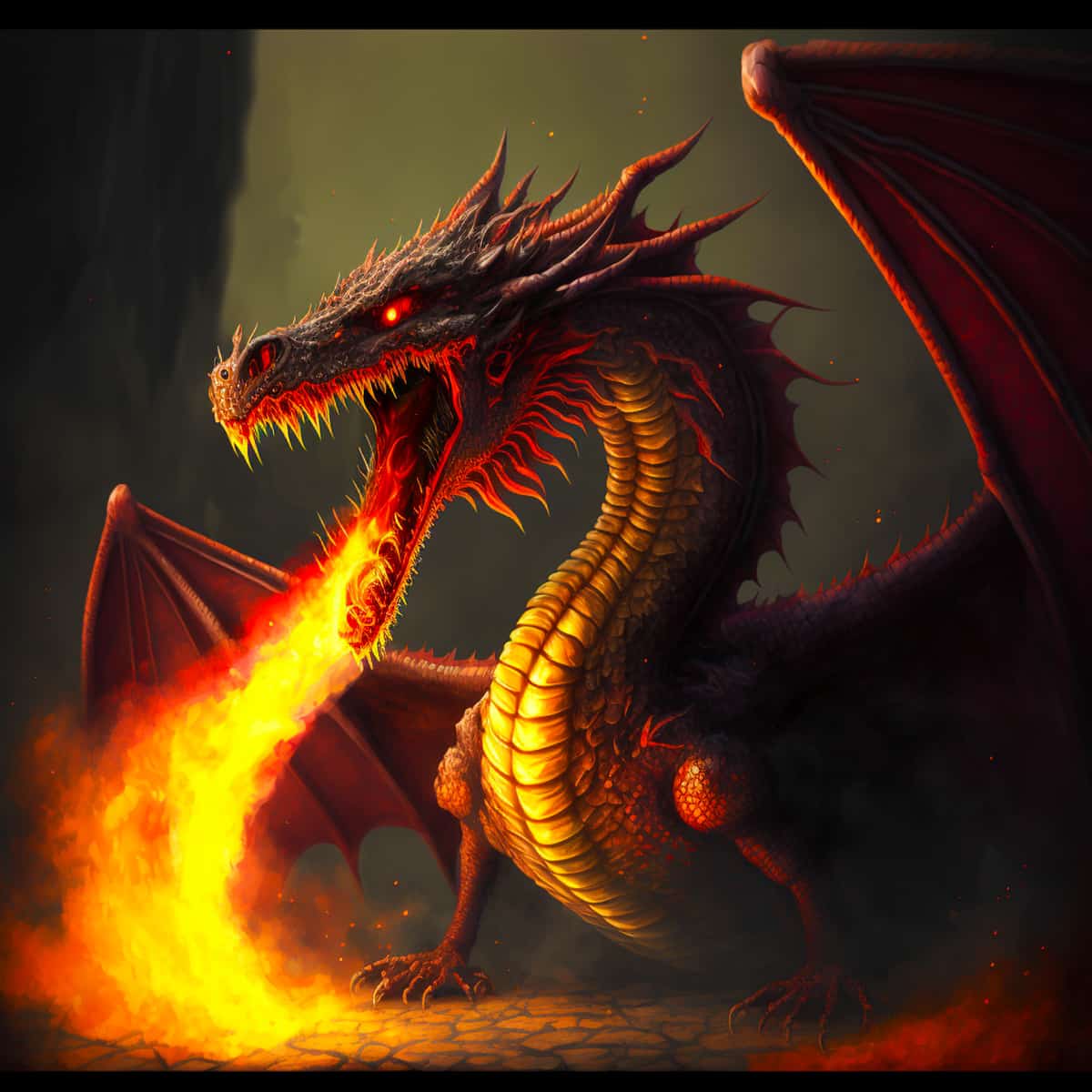 Fiery dragon breathing flames - Diamond Painting - Dragon Whisper - Paint by Numbers art kit