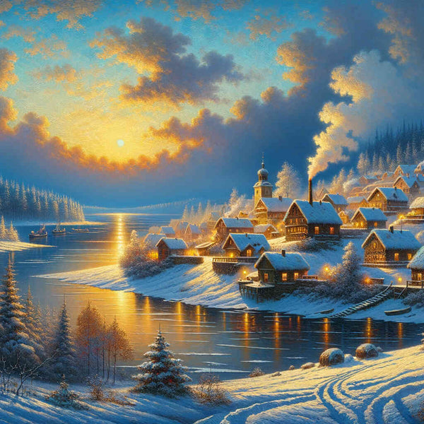 Winter landscape, village - Paint by Numbers