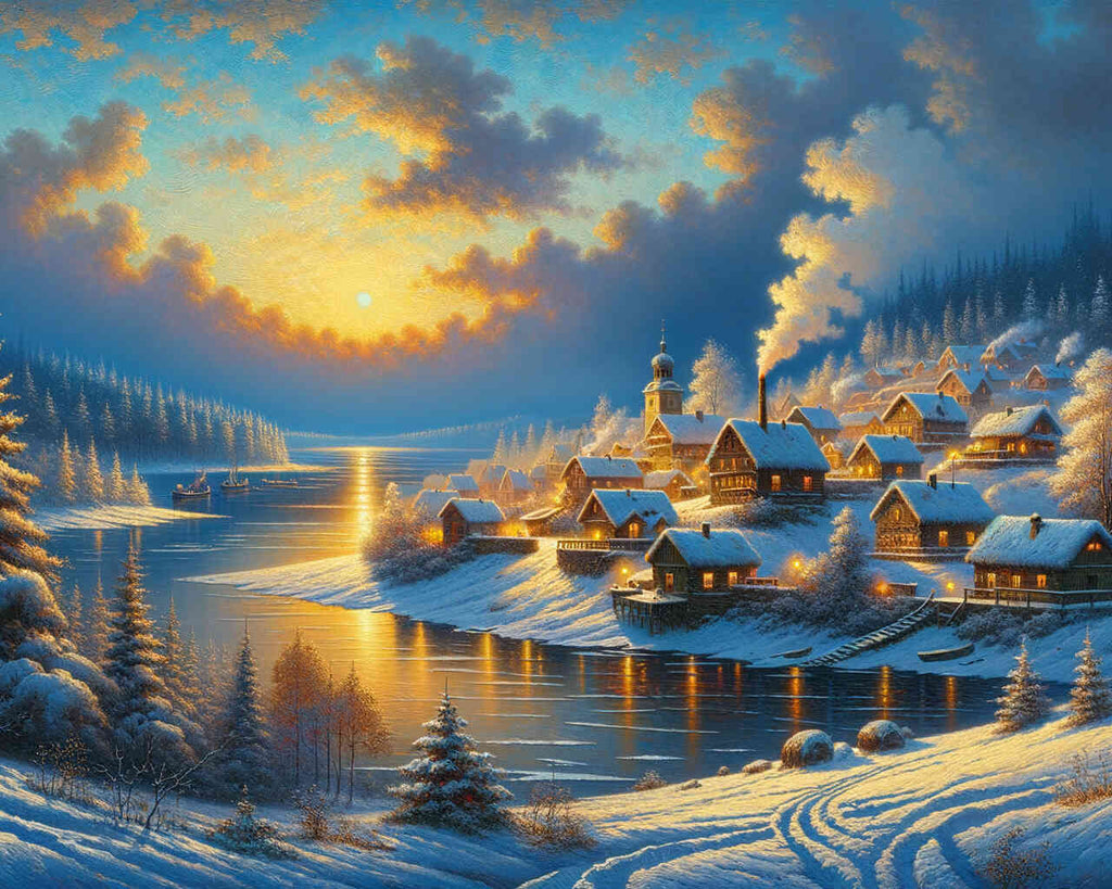 Winter landscape, village - Paint by Numbers