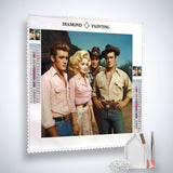 Diamond Painting Kit featuring a group of four friends from a cowboy era. Complete paint by numbers canvas with tools included.