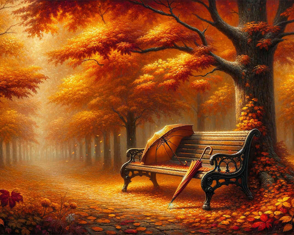 Autumn, bench in the forest - Paint by Numbers